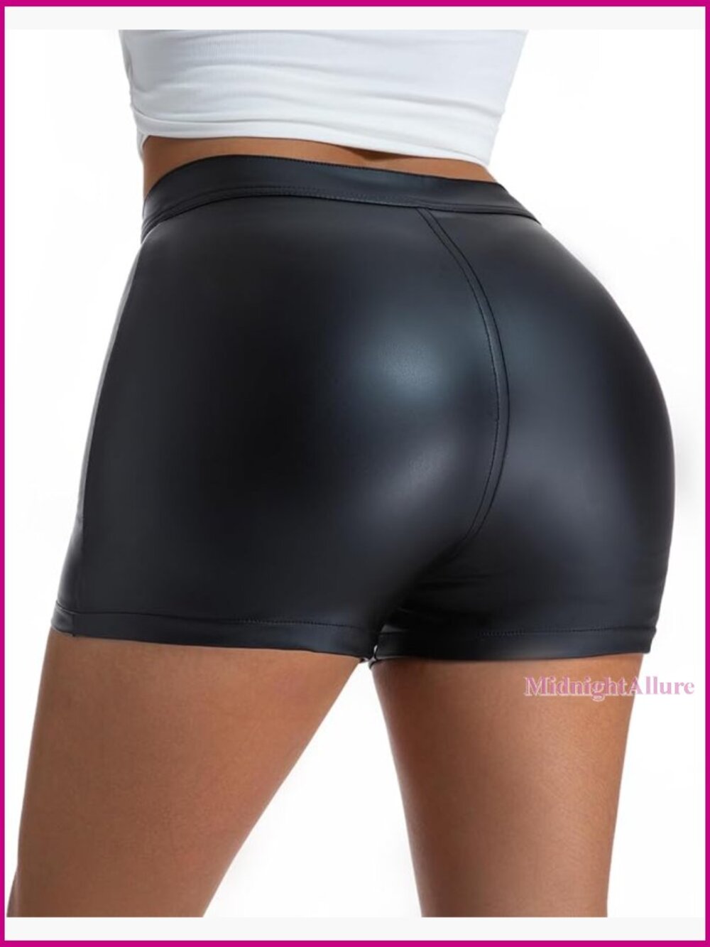 High Waist Faux Leather Shorts Stretchy Legging Party Wear